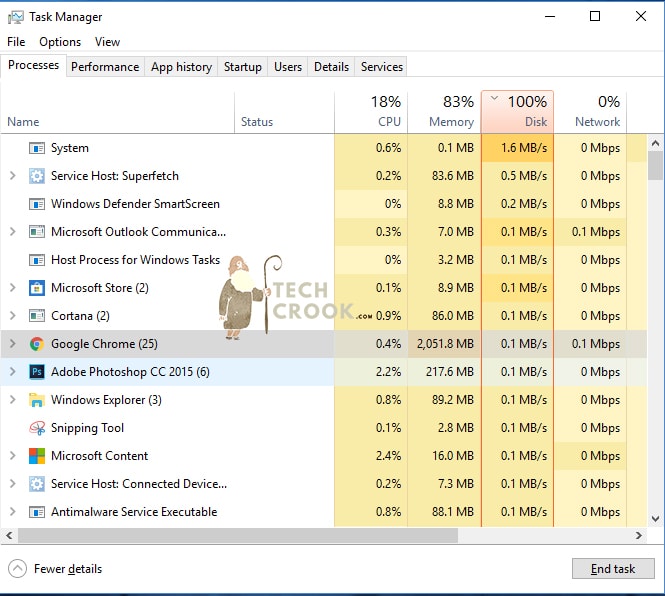 task manager shows 100 disk microsoft office click to run