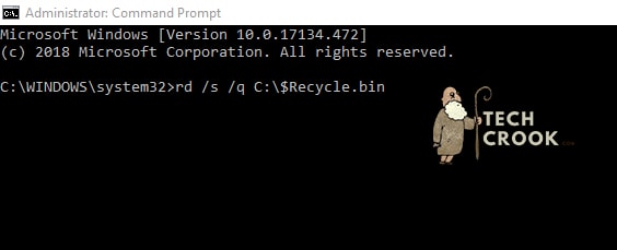 Command to fix recycle bin is corrupted in windows 7/8/10
