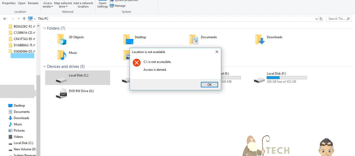 windows many access disabled c drive
