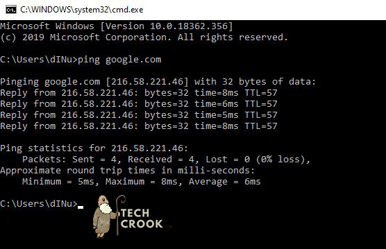 find the IP Address of a website using cmd ping command windows 10