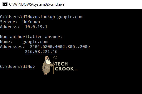 find the IP Address of a website using cmd using nslookup windows 10