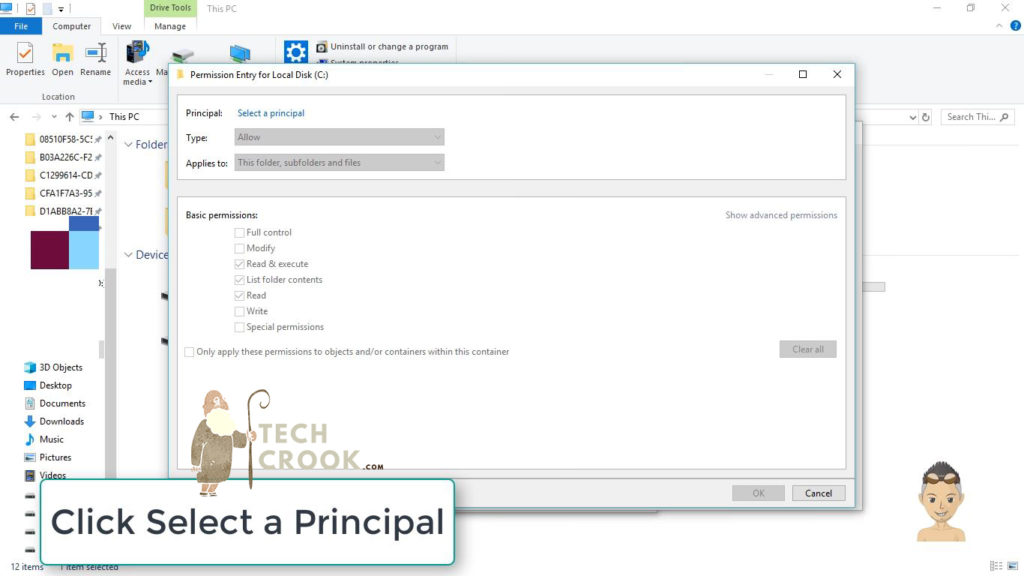 permission entry for local disk c