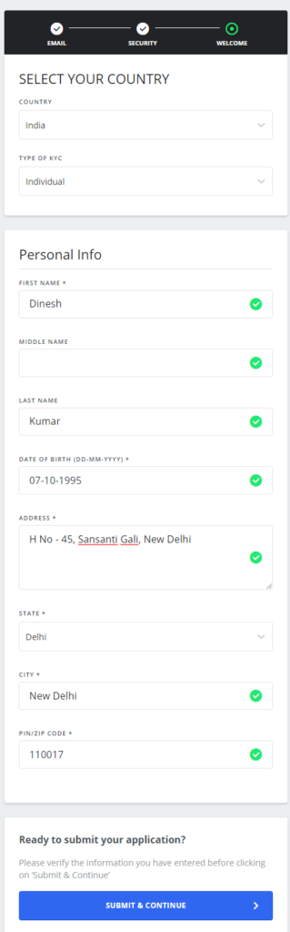 WazirX KYC form to buy bitcoin in india