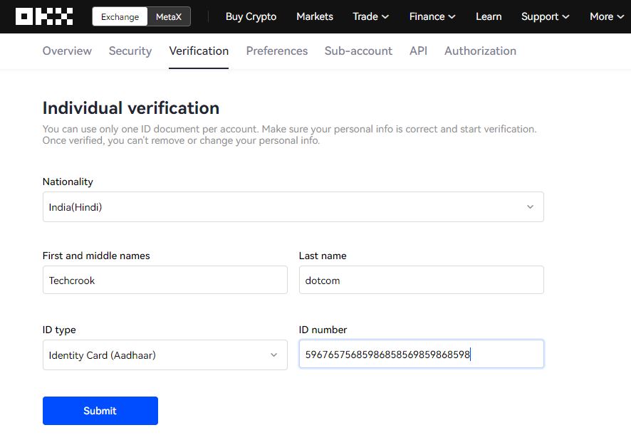 How to complete Individual verification Lvl1 in OKX
