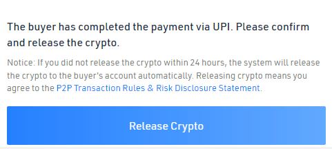Release crypto when buyers pays Kucoin P2P