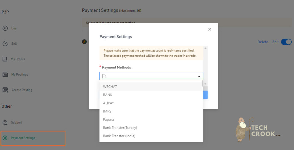 Kucoin P2P how to setup a new payment in Kucoin Payment settings