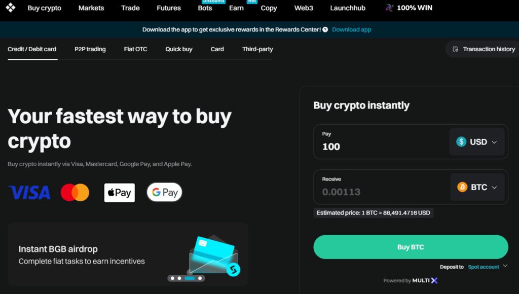 Buy bitcoin from Bitget details